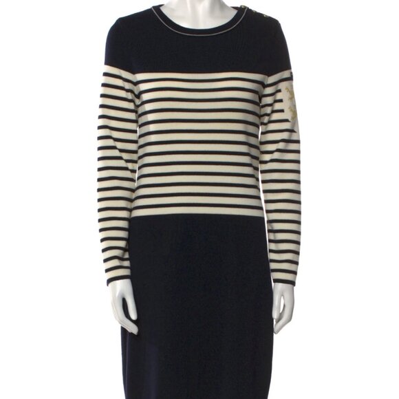 Saint James Wool Shift Dress Striped Long Sleeve with Crew Neck. - Picture 1 of 10